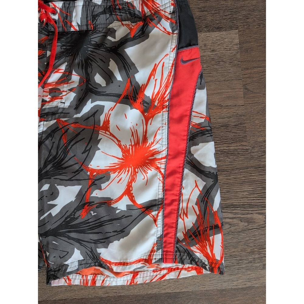 Nike Swim Mens Board Shorts Floral Tropical Print Orange Grey White Size Medium - Picture 2 of 14